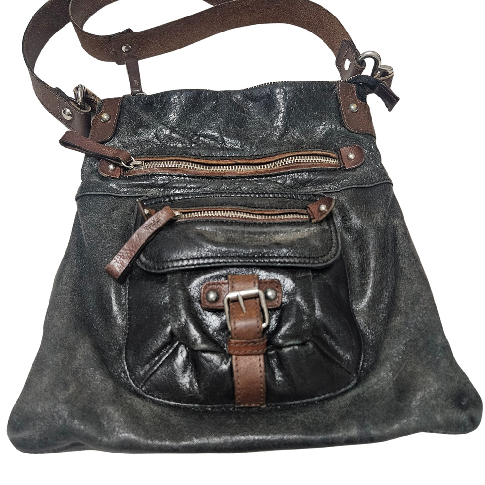 Three Compartment Brown Leather Tano Cross Body Reclaimed Bag Gently Used